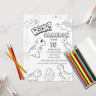 Custom Kids Coloring Dinosaurier for Boys & Girls Einladung