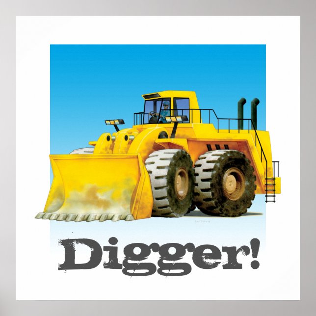 Custom Kids Construction Riesenwagen Gelber Digger Poster (Vorne)
