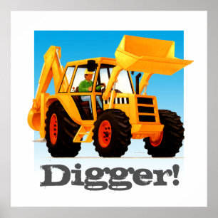 Custom Kids Construction Truck Gelber Digger Poster