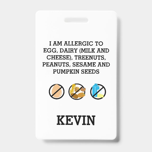 Custom Kids Food Allergy Alert Top Allergy Symbole Ausweis (Vorderseite)
