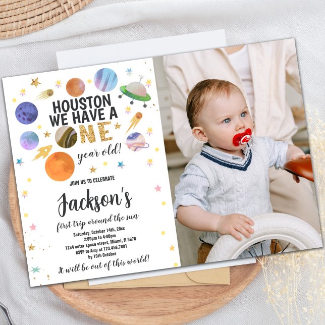 Custom Kids Galaxy Party laden Einladung (Glitter Outer Space Birthday Invitations w photo)