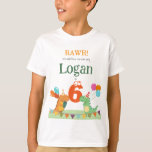 Custom Kids Guest von Honor Dinosaur Birthday T-Shirt<br><div class="desc">Lass deinen Geburtstagsstar in prähistorischem Stil mit diesem bezaubernden Gast von Ehre T - Shirt! Mit zwei fröhlichen Cartoon-Dinosauriern in Party-Hüten, farbenfrohen Ballons und festlichem Bollwerk ist dieses personalisierte Tee perfekt, um das Geburtstagskind besonders zu fühlen. Passen Sie den Namen auf der Vorderseite an und machen Sie es zu einem...</div>