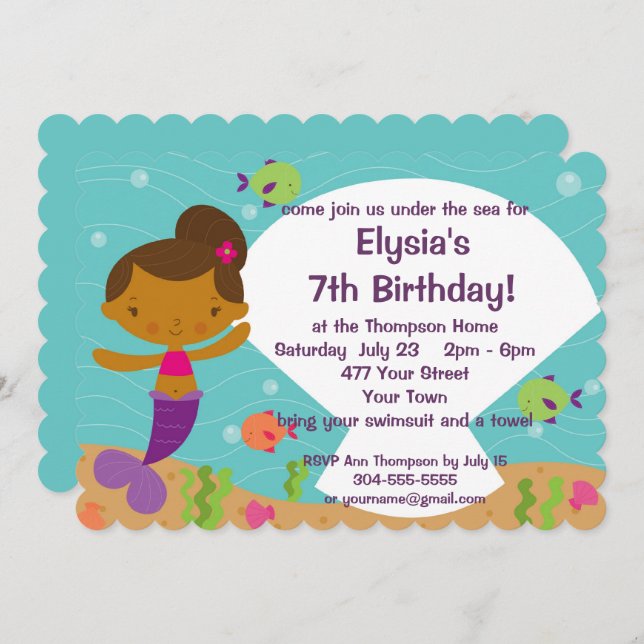 Custom Kids Mermaid Geburtstagspartei Einladung (Vorne/Hinten)