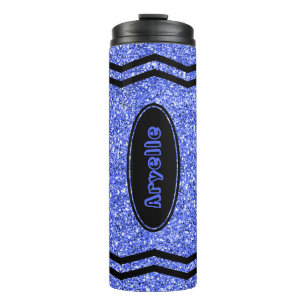 Custom Kids Name Blue Glitzer Crayon Drink Tumbler Thermosbecher