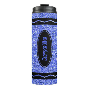 Custom Kids Name Blue Glitzer Crayon Drink Tumbler Thermosbecher