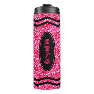 Custom Kids Name Hot Pink Glitzer Crayon Tumbler Thermosbecher