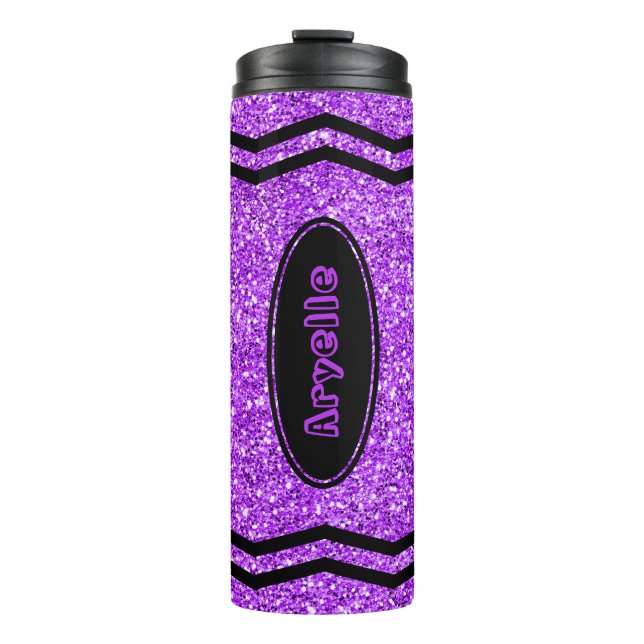 Custom Kids Name Lila Glitzer Crayon Tumbler Thermosbecher (Vorderseite)