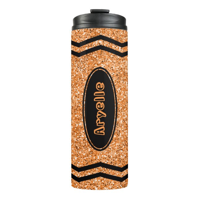 Custom Kids Name Orange Glitzer Craybler Thermosbecher (Vorderseite)