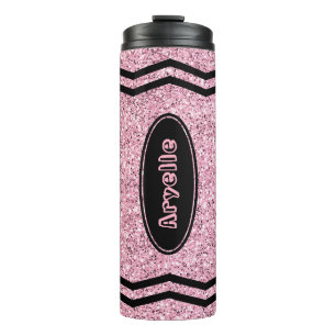 Custom Kids Name Pale Pink Glitzer Crayon Tumbler Thermosbecher
