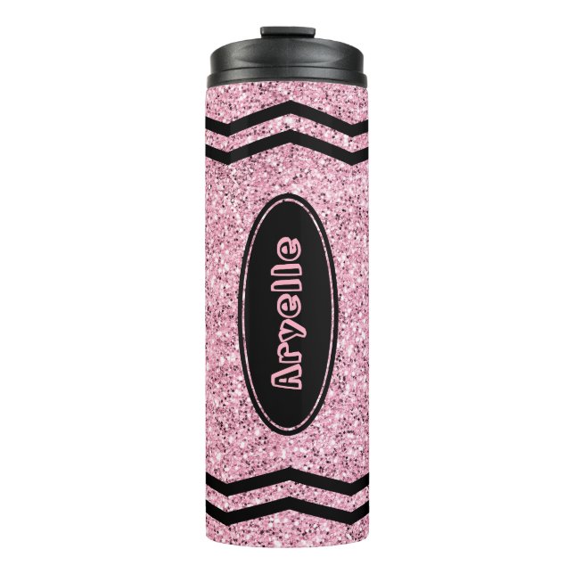 Custom Kids Name Pale Pink Glitzer Crayon Tumbler Thermosbecher (Vorderseite)