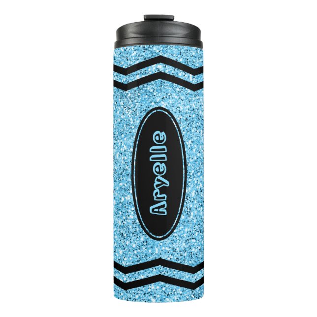 Custom Kids Name Sky Blue Glitzern Crayon Tumbler Thermosbecher (Vorderseite)