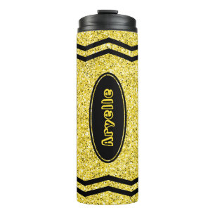 Custom Kids Name Yellow Glitzern Crayon Tumbler Thermosbecher