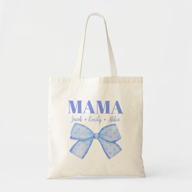 Custom Kids Names Blue Coquette Mama Mother Day Tragetasche (Vorne)