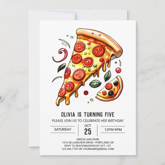 Custom Kids Pizza Birthday Einladung (Vorderseite)