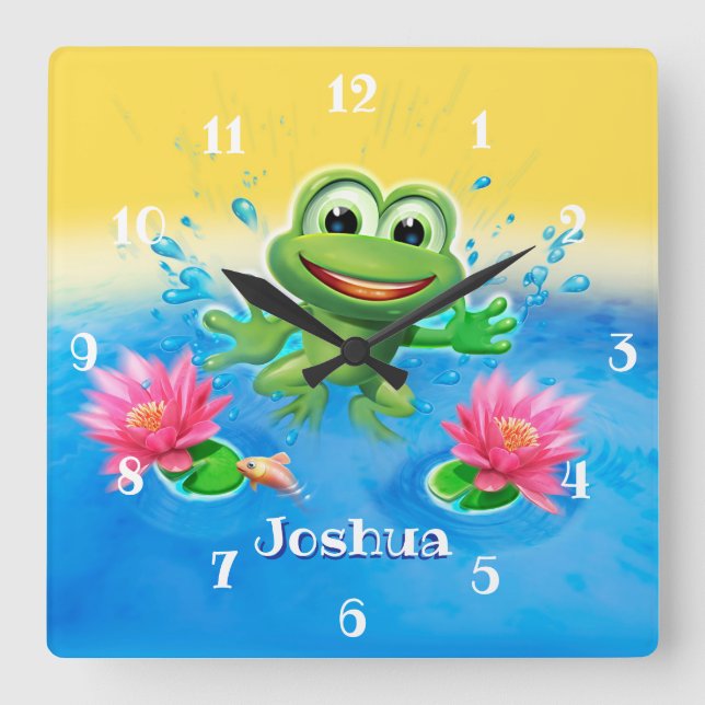 Custom Kid's quadratische Uhr Leaping Frosch Desig (Vorderseite)