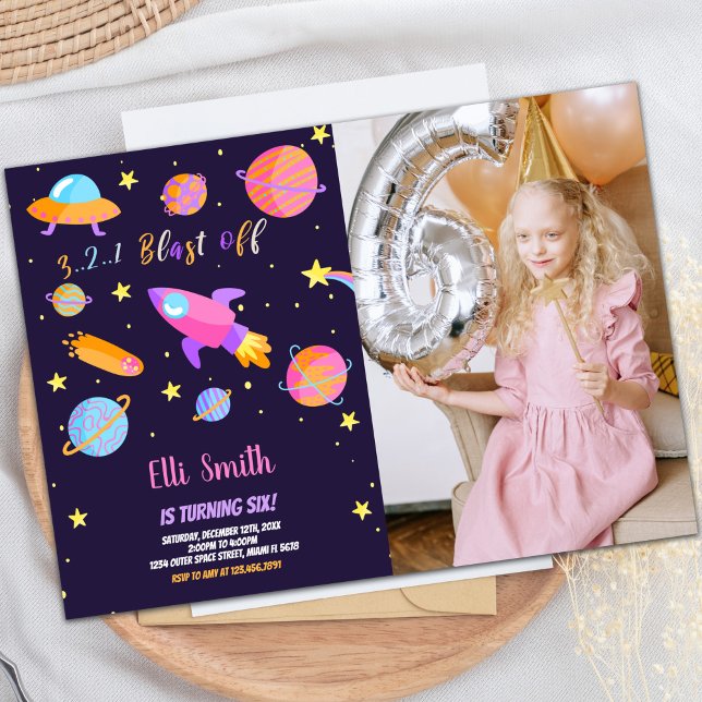 Custom Kids Space Party laden Einladung (Rocket Outer Space Birthday Invitations with photo)