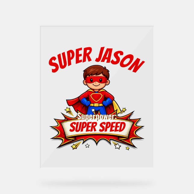 Custom Kids Superhero Name Acrylschild (Vorderseite)