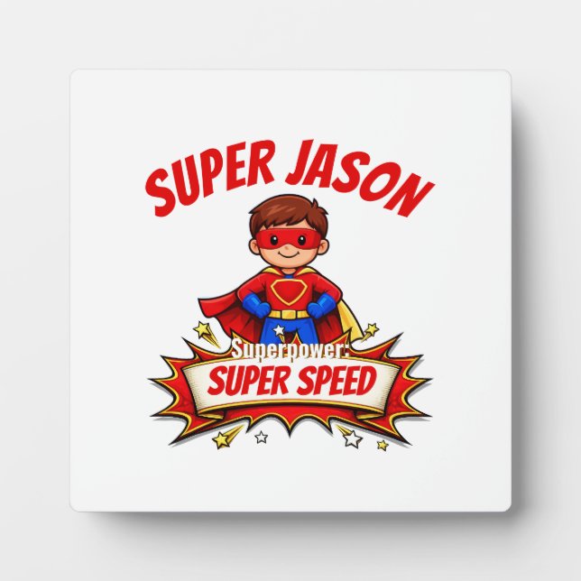 Custom Kids Superhero Name & Superpower Fotoplatte (Vorderseite)