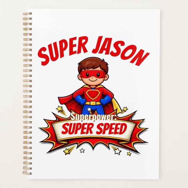 Custom Kids Superhero Name & Superpower Planer (Vorderseite)