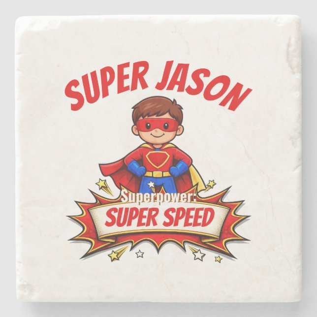 Custom Kids Superhero NameCustom-Cut Vinyl Sticker Steinuntersetzer (Vorderseite)