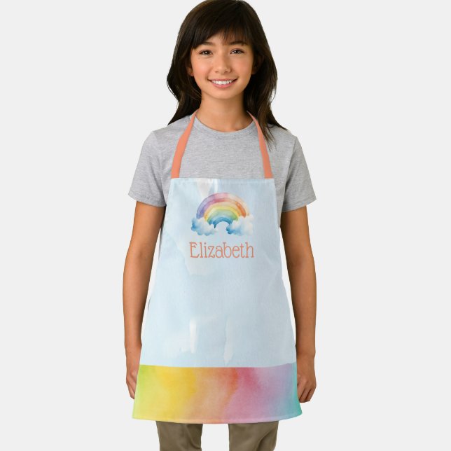 Custom Kids Watercolor Rainbow School Art Schürze (Insitu)