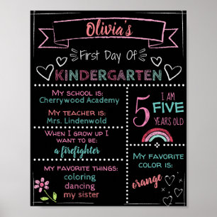 Custom Kindergarten Chalkboard Erster Tag Untersch Poster