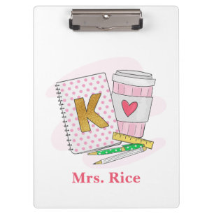 Custom Kindergarten Teacher Pink Notebook-Kaffee Klemmbrett