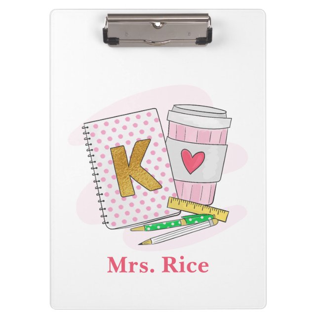 Custom Kindergarten Teacher Pink Notebook-Kaffee Klemmbrett (Vorderseite)