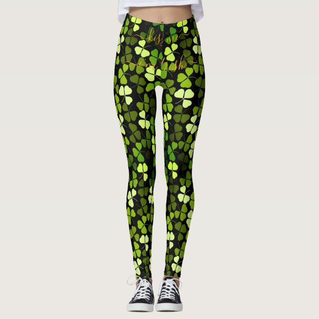 Custom KISS ME Im IRISH St Patrick Kleeblatt Clove Leggings (Vorderseite)