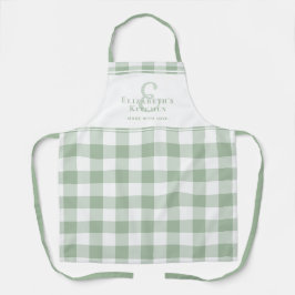 Custom Kitchen Monogram Name Gingham Karo Green Schürze