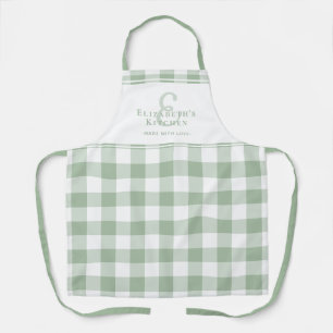 Custom Kitchen Monogram Name Gingham Karo Green Schürze