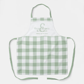 Custom Kitchen Monogram Name Gingham Karo Green Schürze