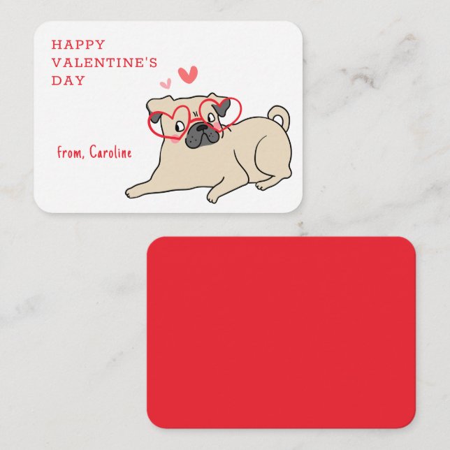 Custom Klassroom Niedlich Hund Hund Happy Valentin Mitteilungskarte (Vorne/Hinten)