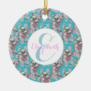 Custom Koala Christmas Botanical Vintag Blue Keramik Ornament
