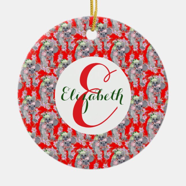 Custom Koala Family Red Christmas Keramik Ornament (Vorne)
