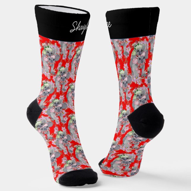 Custom Koala Family Red Christmas Socken (Gewinkelt)
