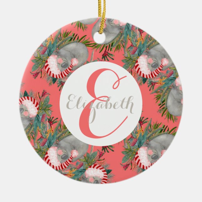 Custom Koala Weihnachts Rosa Keramik Ornament (Vorne)