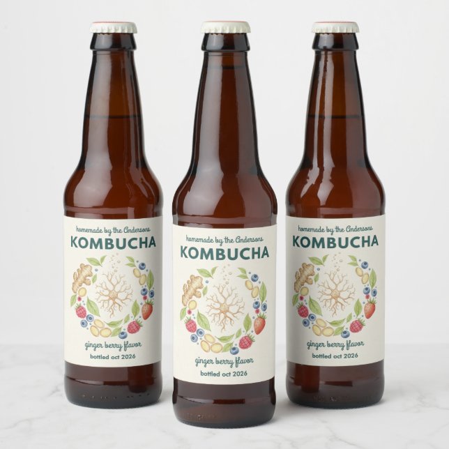 Custom Kombucha Botanical Bottle Label  Bierflaschenetikett (Flaschen)
