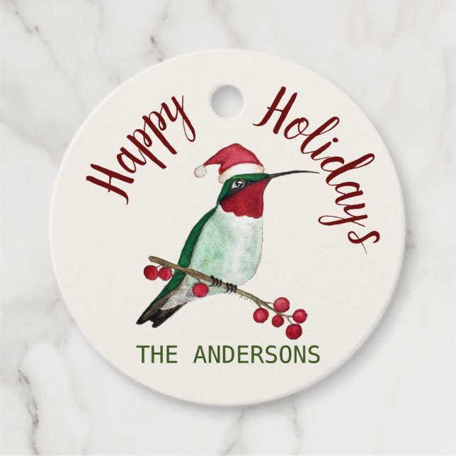 Custom Kraft Happy Holidays Santa Hummingbird Geschenkanhänger (Vorderseite)