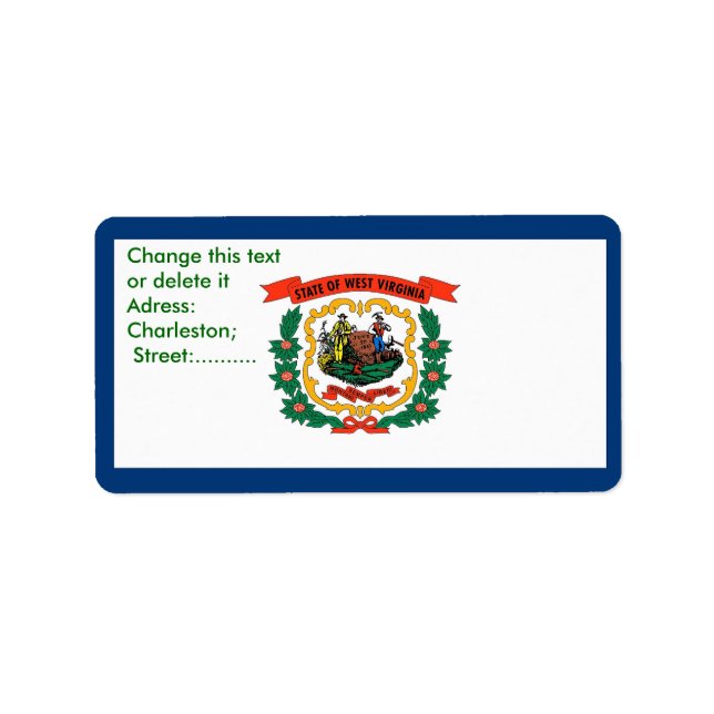 Custom Label mit Flag von West Virginia, USA. Adressaufkleber (Vorne)