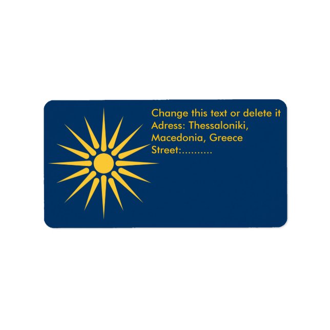 Custom Label with Flag of Macedonia, Greece Adressaufkleber (Vorne)