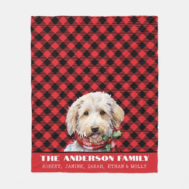Custom Labradoodle Family Buffalo Kariert Weihnach Fleecedecke (Vorderseite)