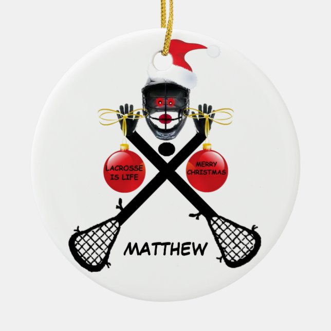 Custom Lacrosse Christmas Keramikornament (Vorne)