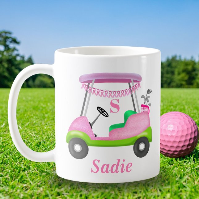 Custom Lady Golf Cart Breast Cancer Monogram Kaffeetasse (Von Creator hochgeladen)