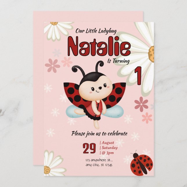 Custom Ladybug Birthday Einladung (Vorne/Hinten)
