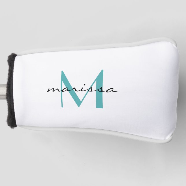 Custom Ladys Aquamarin Name Monogram Putter Cover Golf Headcover (Vorderseite)