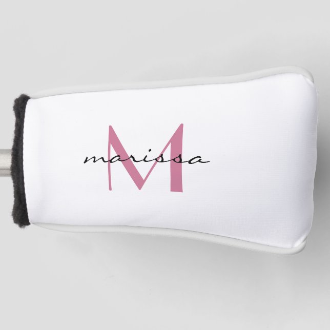 Custom Ladys Pink Name Monogram Putter Cover Golf Headcover (Vorderseite)