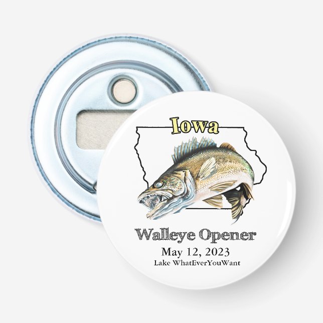 Custom Lake and Date Iowa Walleye Opener Flaschenöffner (Vorderseite)