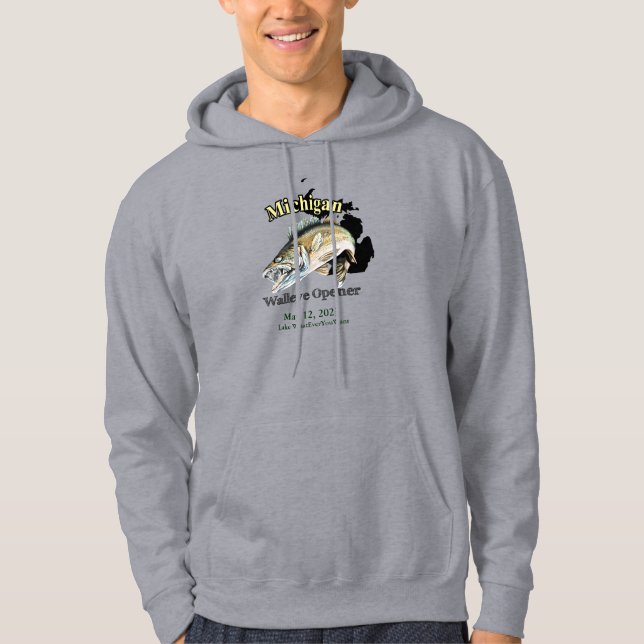 Custom Lake and Date Michigan Walleye Opener Hoodie (Vorderseite)