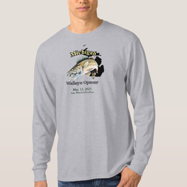 Custom Lake and Date Michigan Walleye Opener T-Shirt (Vorderseite)